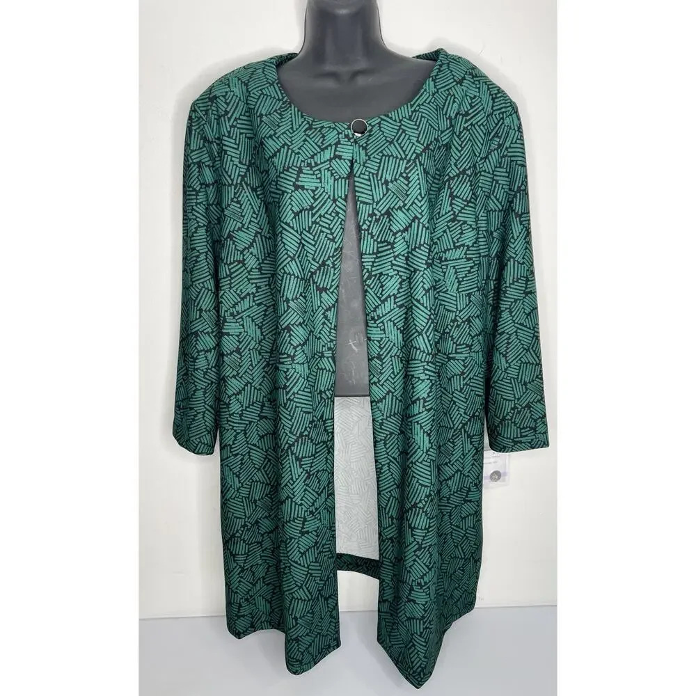Danny & Nicole Green Geometric Jacket Duster Plus Size Office Wear Size 22W